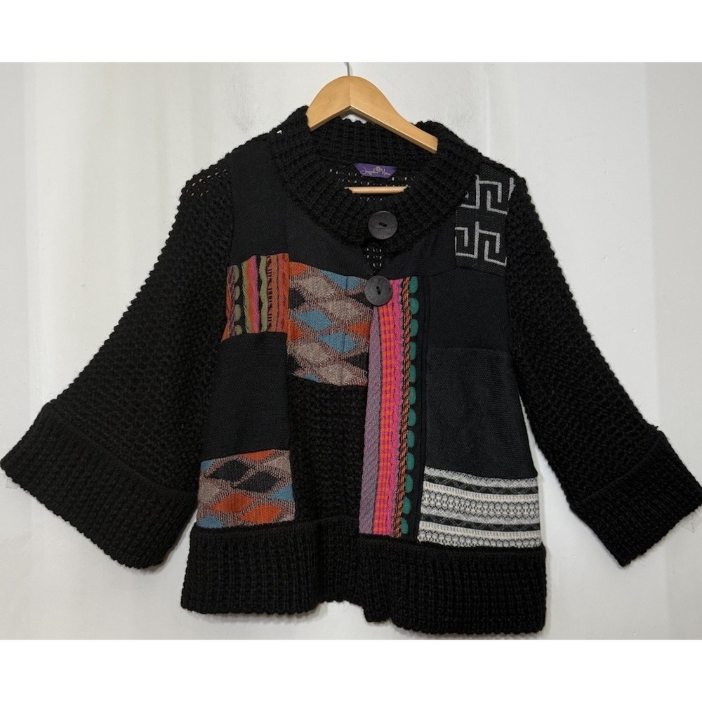 Karffany Jacqueline Muñoz Womens‎ M Alpaca Knit Cardigan Jacket Textured Inlay